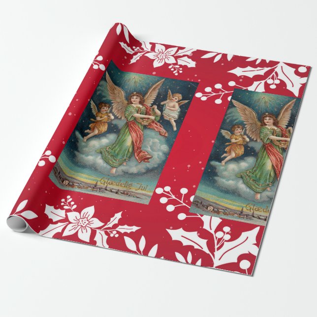Christmas Angel Holly COLLAGE wrapping paper (Unrolled)