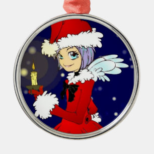 Christmas Angel kawaii candle light round ornament