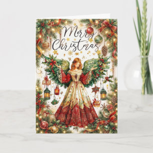 Christmas Angel & Lighted lanterns Merry Christmas Card