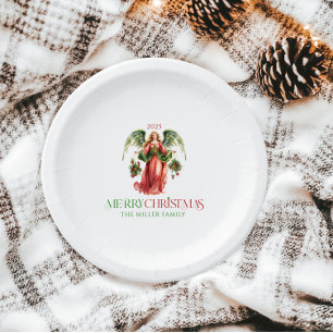 Christmas Angel Merry Christmas Typography  Paper Plate