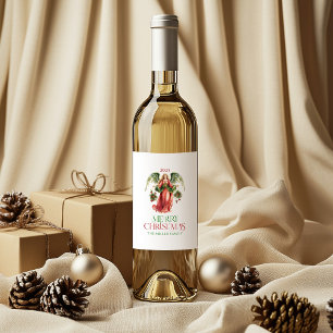 Christmas Angel Merry Christmas Typography Wine Label