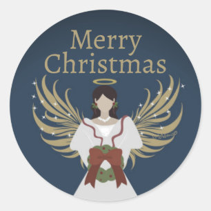 Christmas Angel Merry Neutral Elegant Wreath Wings Classic Round Sticker