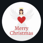 Christmas Angel Modern Red White Elegant Wings Classic Round Sticker<br><div class="desc">Celebrate the spirit of Christmas with this heartwarming Christmas Angel Modern Red White Elegant Wings Classic Round Sticker art design. Holding a vibrant red heart, this angel holds a special message of Merry Christmas (or a message of your choosing). Personalise this sticker by adding the by clicking the "edit /...</div>