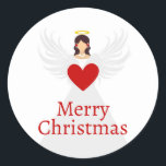 Christmas Angel Modern Red White Elegant Wings Classic Round Sticker<br><div class="desc">Celebrate the spirit of Christmas with this heartwarming Christmas Angel Modern Red White Elegant Wings Classic Round Sticker art design. Holding a vibrant red heart, this angel holds a special message of Merry Christmas (or a message of your choosing). Personalise this sticker by adding the by clicking the "edit /...</div>