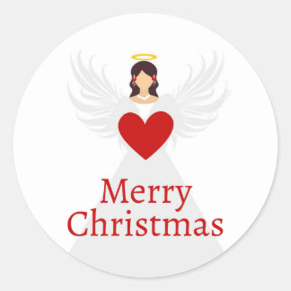 Christmas Angel Modern Red White Elegant Wings Classic Round Sticker