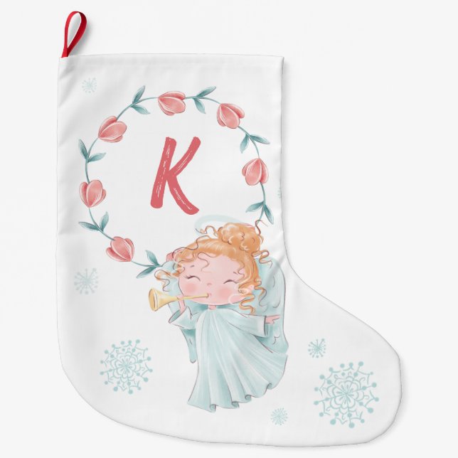 Christmas Angel Monogram Large Christmas Stocking (Front)