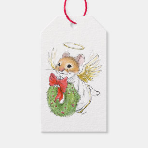 Christmas Angel Mouse with Wreath Gift Tag