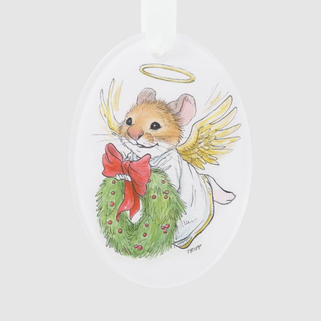 Christmas Angel Mouse with wreath Ornament (Front)