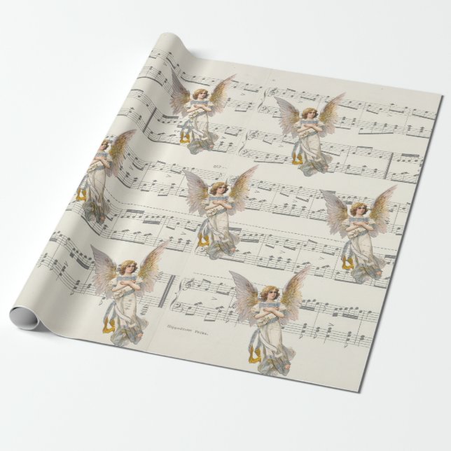Christmas Angel Music Vintage Wrapping Paper (Unrolled)