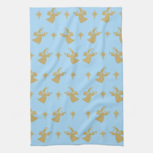 Christmas Angel Nativity Star Baby Blue Gold Tea Towel