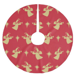 Christmas Angel Nativity Star Red Gold Brushed Polyester Tree Skirt