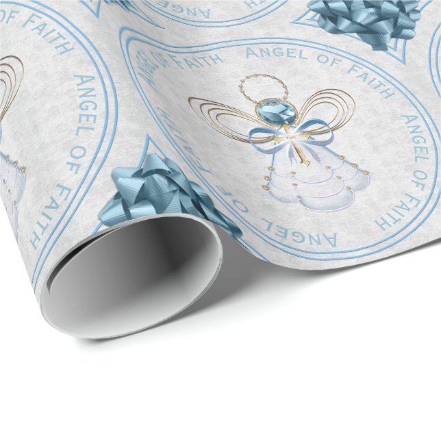 Christmas Angel of Faith Blue & Gold Filigree Wrapping Paper (Roll Corner)