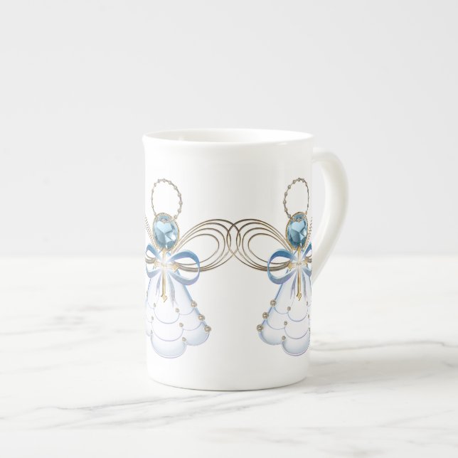 Christmas Angel of Faith Elegant Blue Gold Bone China Mug (Front Right)