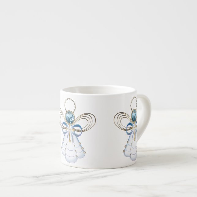 Christmas Angel of Faith Elegant Blue Gold Espresso Cup (Front Right)