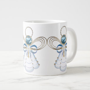 Christmas Angel of Faith Elegant Blue Gold Large Coffee Mug