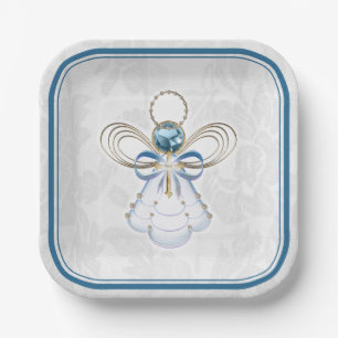 Christmas Angel of Faith Elegant Blue Gold Paper Plate