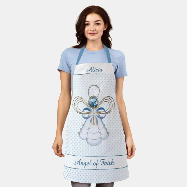 Christmas Angel of Faith Gold Filigree Blue Dots Apron (Worn)