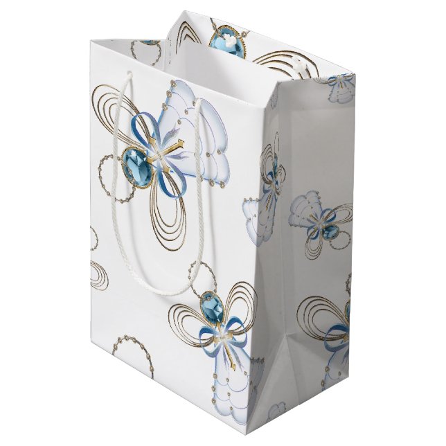 Christmas Angel of Faith Random Pattern Collage Medium Gift Bag (Back Angled)