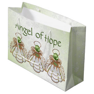 Christmas Angel of Hope Green Ombre Snowflakes Large Gift Bag