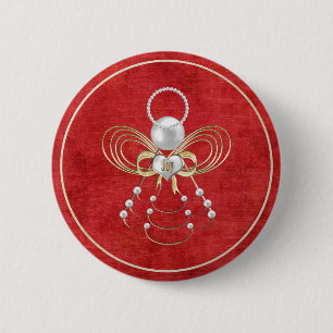 Christmas Angel of Joy - Red 6 Cm Round Badge