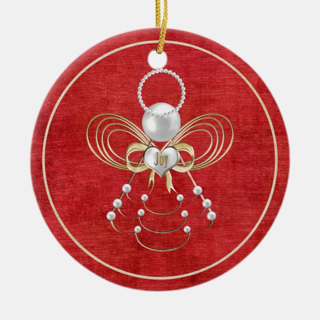 Christmas Angel of Joy - Red Ceramic Tree Decoration (Front)