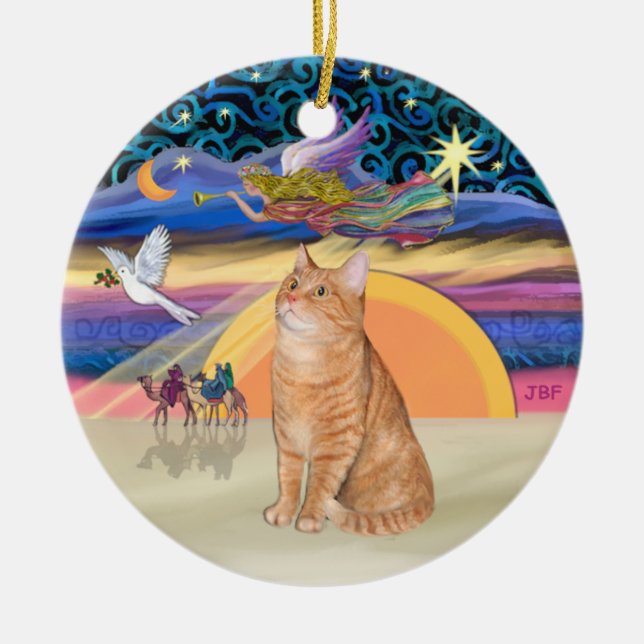 Christmas Angel - Orange tabby cat 40 Ceramic Tree Decoration (Front)