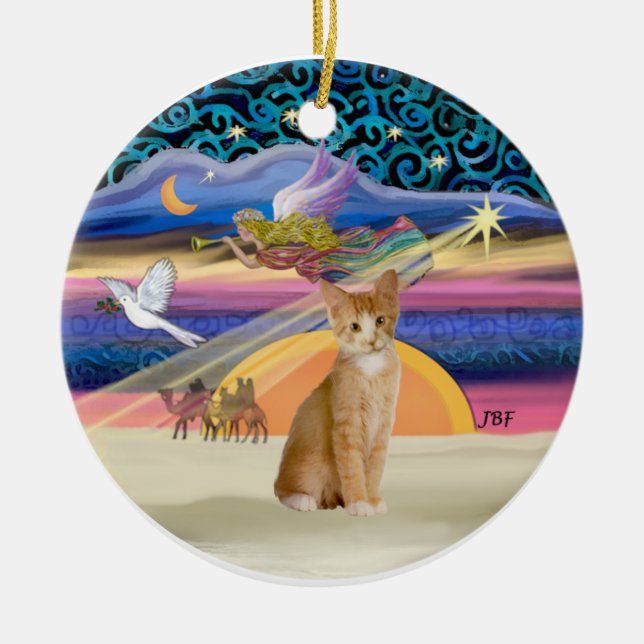 Christmas Angel - Orange - white tabby cat 40 Ceramic Tree Decoration (Front)