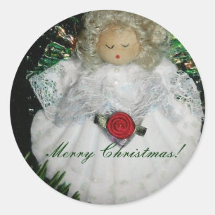 Christmas angel ornament, Merry Christmas! Classic Round Sticker
