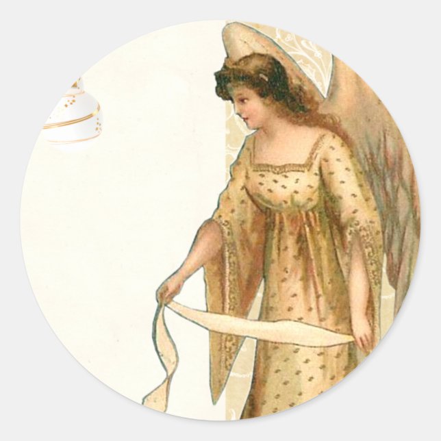 Christmas Angel & Ornaments  Classic Round Sticker (Front)