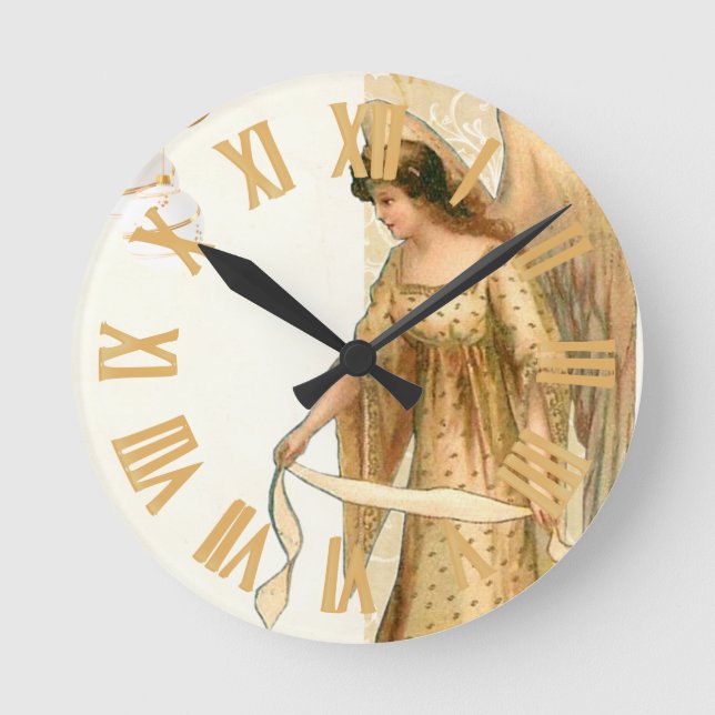 Christmas Angel & Ornaments  Round Clock (Front)