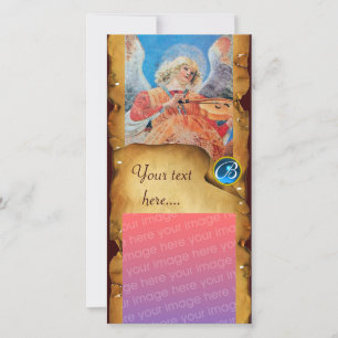 CHRISTMAS ANGEL PARCHMENT Sapphire Monogram Holiday Card