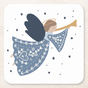 Christmas Angel Peace on Earth Holiday Heartfelt Square Paper Coaster