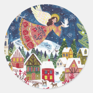 Christmas angel peace on earth Photo Christmas Classic Round Sticker