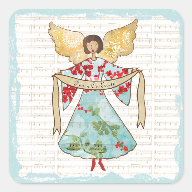 Christmas Angel Personalised Square Sticker (Front)