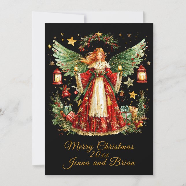 Christmas Angel personalized Holiday flat card (Front)