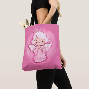 Christmas Angel Pink And Grey Shopping Tote Bag