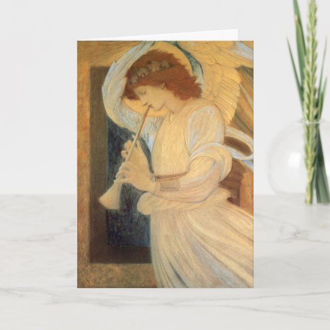 Christmas Angel Playing a Flageolet by Burne Jones Holiday Card (Front)