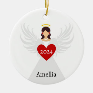 Christmas Angel Red Elegant Personalised Name Gift Ceramic Tree Decoration