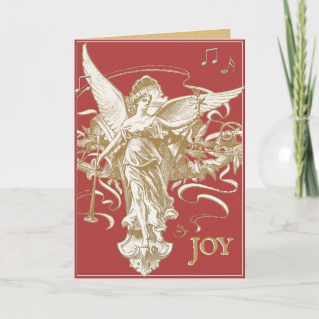 Christmas Angel Red Gold Vintage Holiday Card (Front)