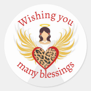 Christmas Angel Red Heart Leopard Wings Gift Classic Round Sticker