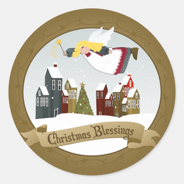 Christmas Angel Round Stickers (Front)