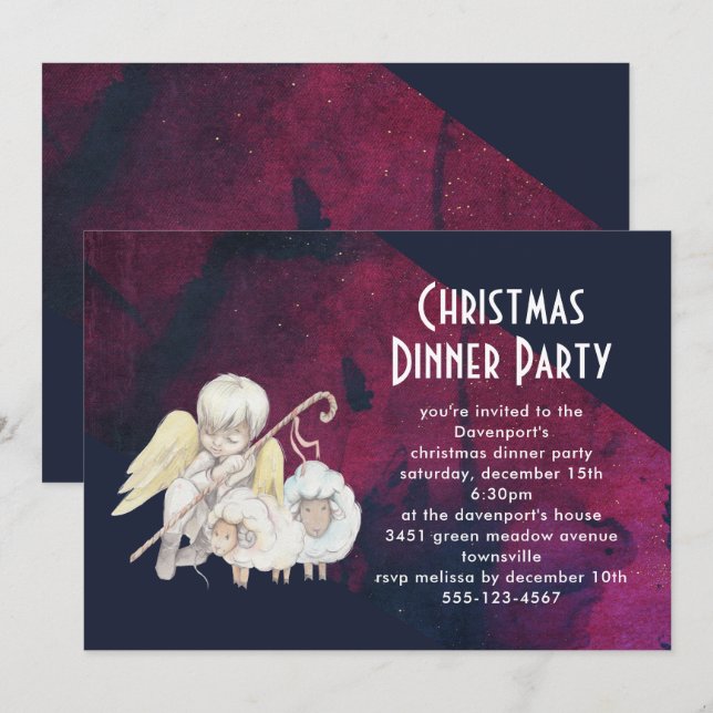 Christmas Angel Shepherd with Lambs Christmas Invitation (Front/Back)