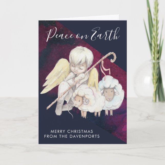 Christmas Angel Shepherd with Lambs Holiday Card (Front)