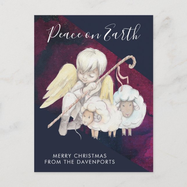 Christmas Angel Shepherd with Lambs Holiday Postcard (Front)