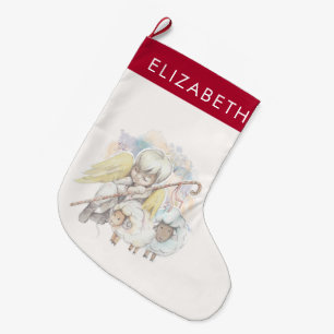 Christmas Angel Shepherd with Lambs Large Christmas Stocking
