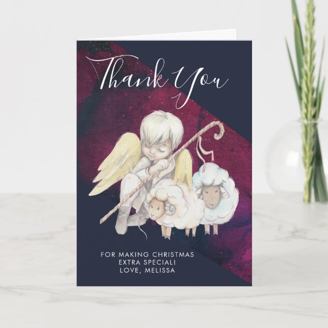 Christmas Angel Shepherd with Lambs Thank You Card (Front)