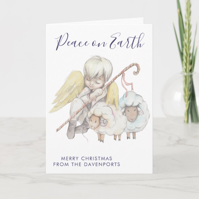 Christmas Angel Shepherd with Sheep Holiday Card (Front)