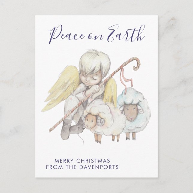 Christmas Angel Shepherd with Sheep Holiday Postcard (Front)