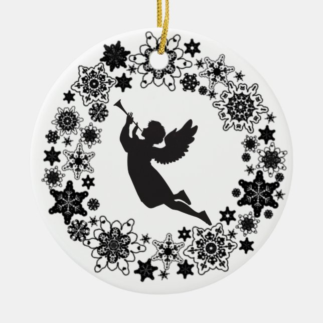 Christmas Angel Silhouette Ceramic Ornament (Front)