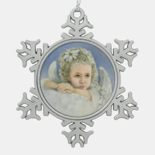 Christmas Angel Snowflake Pewter Christmas Ornament
